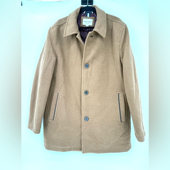 Cole Haan Signature Beige Tan Men’s Pea Coat Size Large - Picture 1 of 13